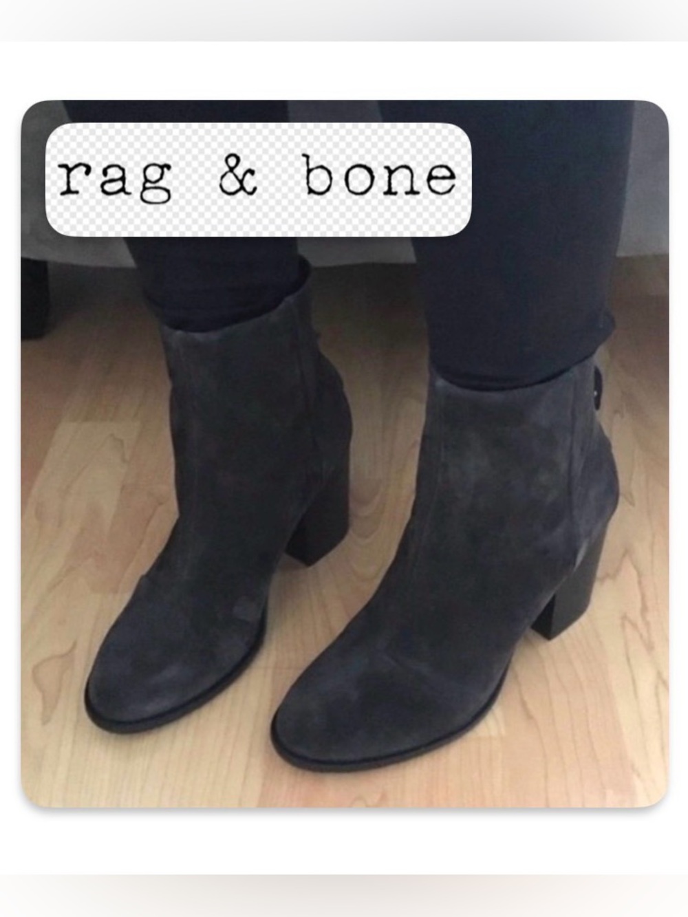 [rag & bone] Ashby Ankle Block Heel Booties Suede Asphalt Women’s EU 39.5/US 9.5